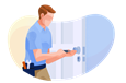 Man installing a lock on a door.