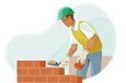 Man in helmet laying bricks.