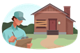Man inspecting a foreclosed property.