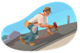 Man with nail gun working on a roof.