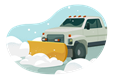 Truck with snow plow clearing a road.