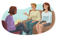 HR consultant meeting with employees in an office.