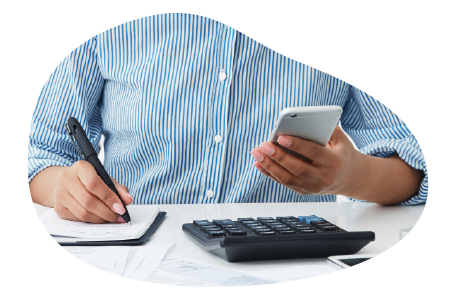 Consultant calculating insurance costs for their business. Consultant calculating insurance costs for their business.