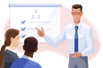 Management consultant giving presentation with charts.