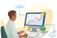 Market research analyst working at desk.