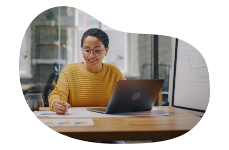 Market research analyst evaluating a company survey. Market research analyst evaluating a company survey.