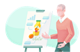 Marketing consultant giving presentation on products.