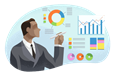 Research consultant presenting charts and graphs.