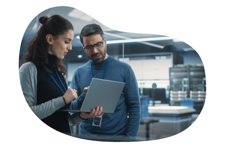 Research consultant going through company data with a client.