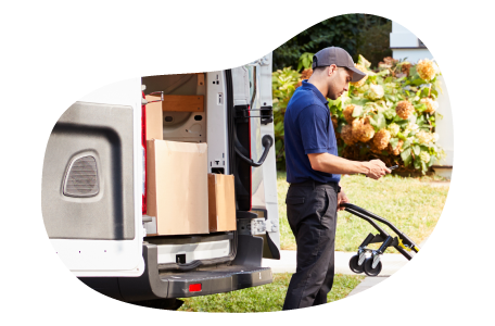 An Amazon Flex driver delivers a package to a home.