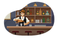 Bartender with cocktail shaker and drink.