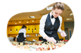 Caterer organizing appetizers on a tray.