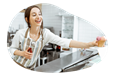 Ice cream shop employee handing an order to a customer.