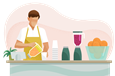 Juice bar worker pouring a drink.