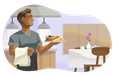 Waiter serving dinner at restaurant.