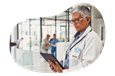 Doctor reviewing medical chart in an ambulatory surgery center.