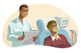 Doctor monitoring patient undergoing dialysis.
