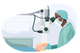 Surgeon using laser to perform eye surgery.