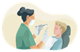 Dentist performing dental work on a patient.