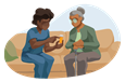 Home healthcare provider administering medication to an elderly client.