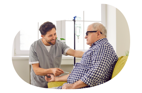 A patient receives IV therapy at a clinic. A patient receives IV therapy at a clinic.
