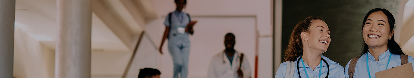 Nursing students socializing at their school.