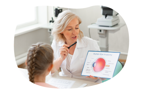 Ophtalmologist displaying a diagram to a patient.