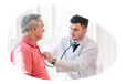 A respiratory therapist listens to a patient's breathing.