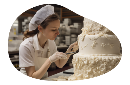 Baker decorating a cake. Baker decorating a cake.