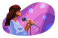 Performer on a stage holding a microphone.