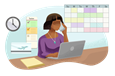 Virtual assistant talking on the phone while typing on a laptop.