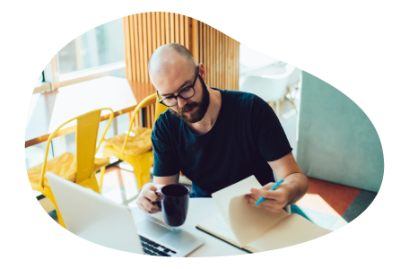 Author writing a book.