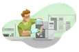 Computer technician fixing a PC.