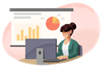 Data scientist working at computer in front of charts.