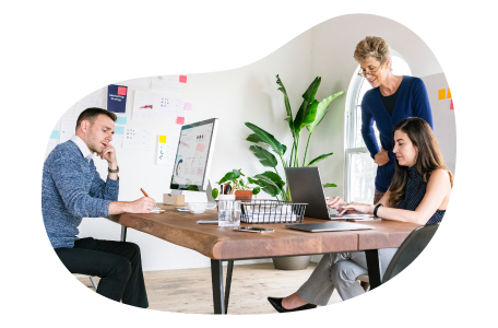 Digital marketing agency professionals discussing a marketing plan.