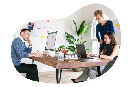 Digital marketing agency professionals discussing a marketing plan. Digital marketing agency professionals discussing a marketing plan.