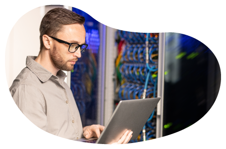 A penetration tester working in a client's server room.