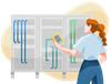 Telecom installer checking wires.