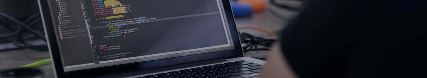 Web developer coding on laptop.