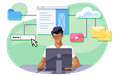 Web hosting professional working at computer.
