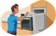 Man installing an oven in a client's home.