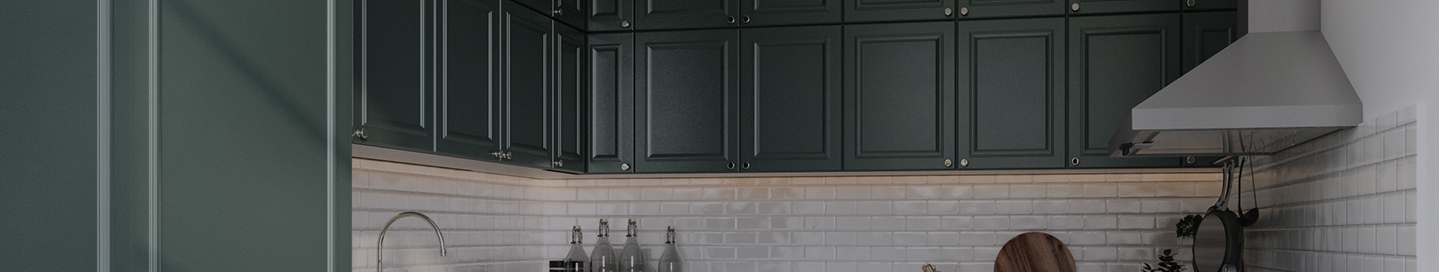 Newly installed cabinets in a kitchen.