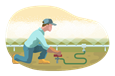 Man setting up irrigation system.