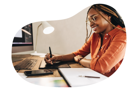 Graphic designer drawing a logo.