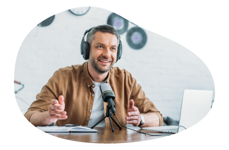 Podcaster recording an episode.