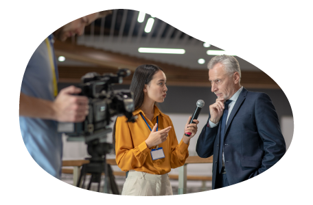 PR agency representative prepping a client. PR agency representative prepping a client.