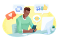Man on smartphone working at social media company.