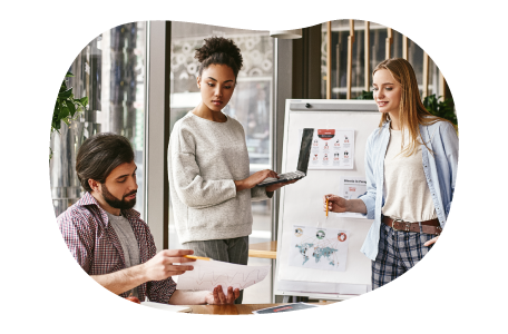 Social media company employees planning a social calendar.