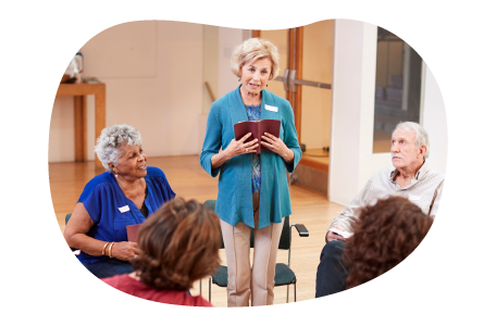 Religious organization members conducting a group meeting. Religious organization members conducting a group meeting.