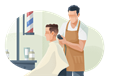 Barber using hair clippers on a male customer.
